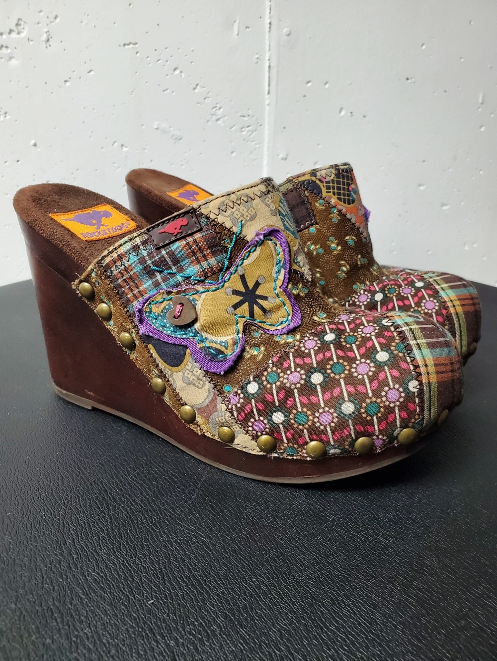 Rocket Dog Brown Quilt Pattern Clog Mule Wedge Shoes Sz 8